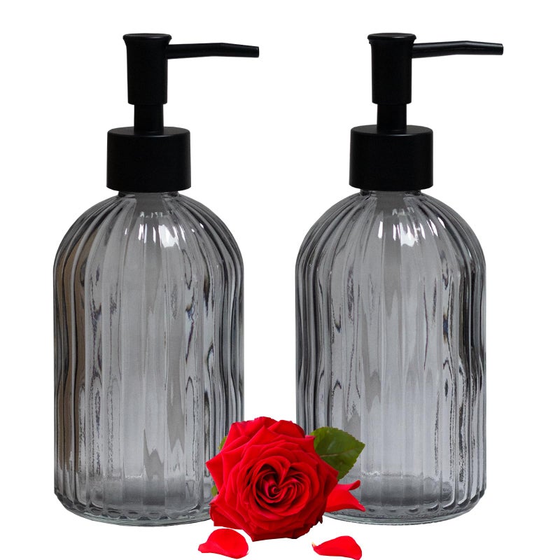 YYTSGG Gray Glass Soap Dispenser Set with Black Pump  13.5oz Refillable Liquid Hand Soap Dispenser  Lotion Dish Soap Dispenser for Modern Home Decor  Bathroom  Kitchen Countertop  Hotel(2 Pack) - Image 1